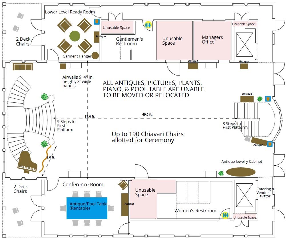 Lower Level Grand Ballroom Furniture with Dimensions